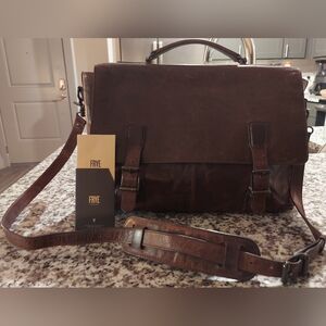 Frye Briefcase With Long Strap - Worn/distressed leather style - Dark Brown